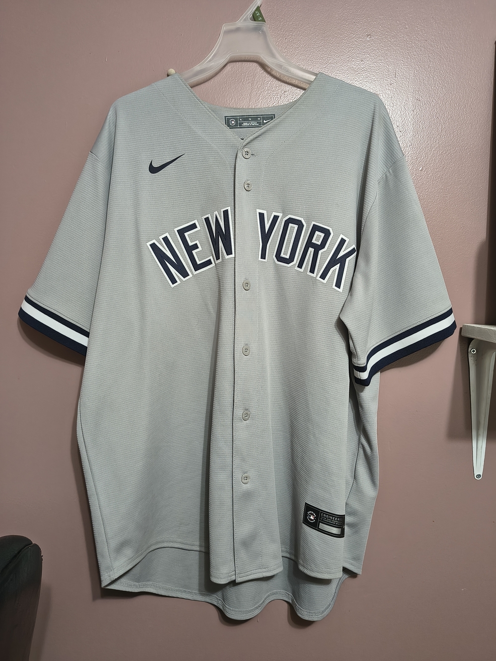 Nike New York Baseball Jersey — Light Gray with Navy Accents